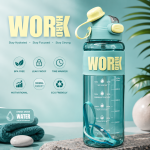 قمقمه انگیزشی ۱ لیتری مدل WORK HARD - نشکن، بدون BPA و دارای نشانگر زمان